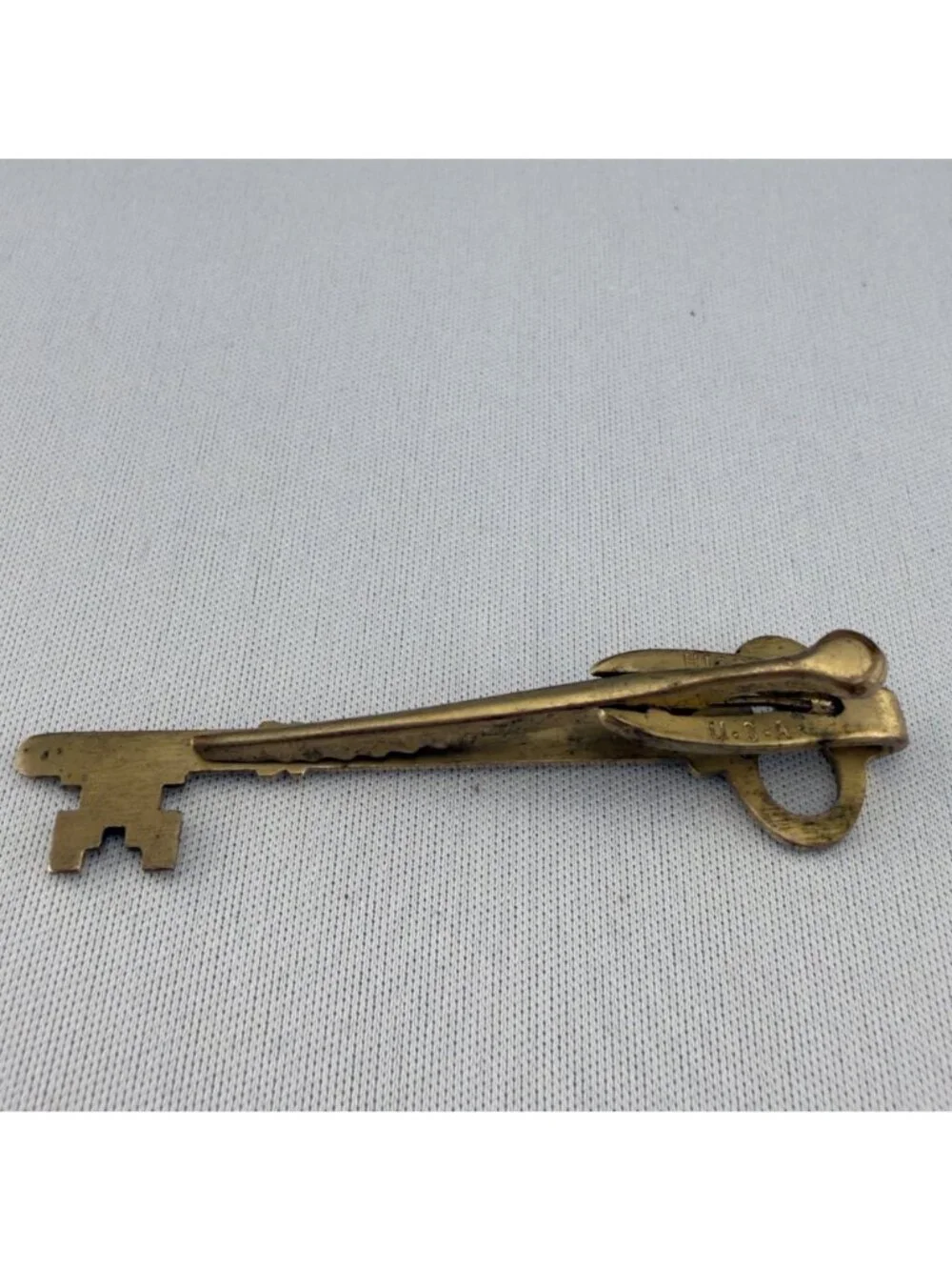 Vintage Gold Tone Key Themed Tie Clips Set Of 3 Skeleton Red Enamel